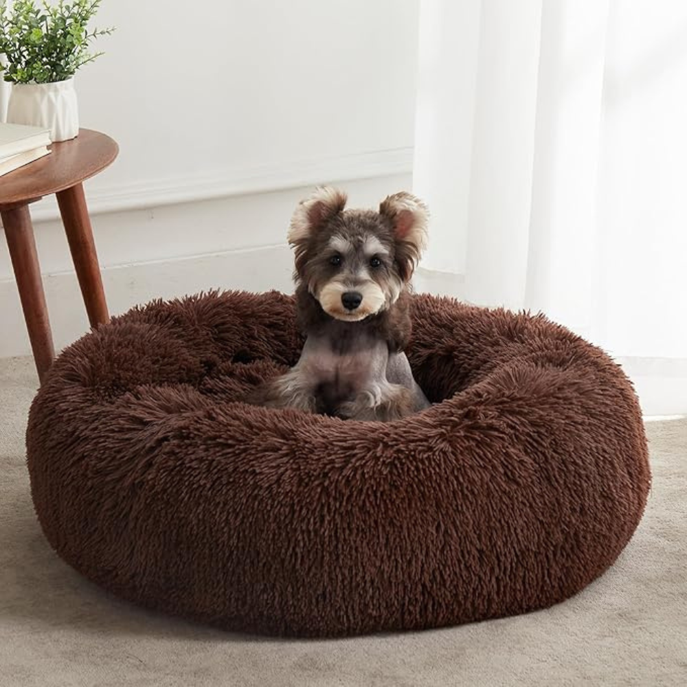 Plush Calming Brown Pet Bed
