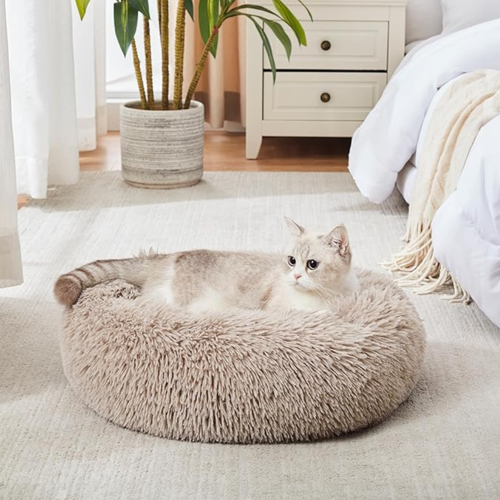 Plush Calming Gray Pet Bed