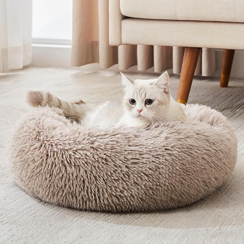 Plush Calming Gray Pet Bed
