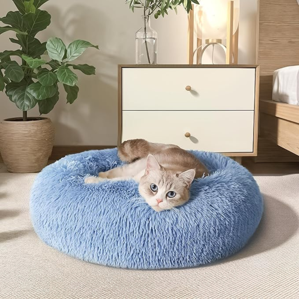 Plush Calming Blue Pet Bed