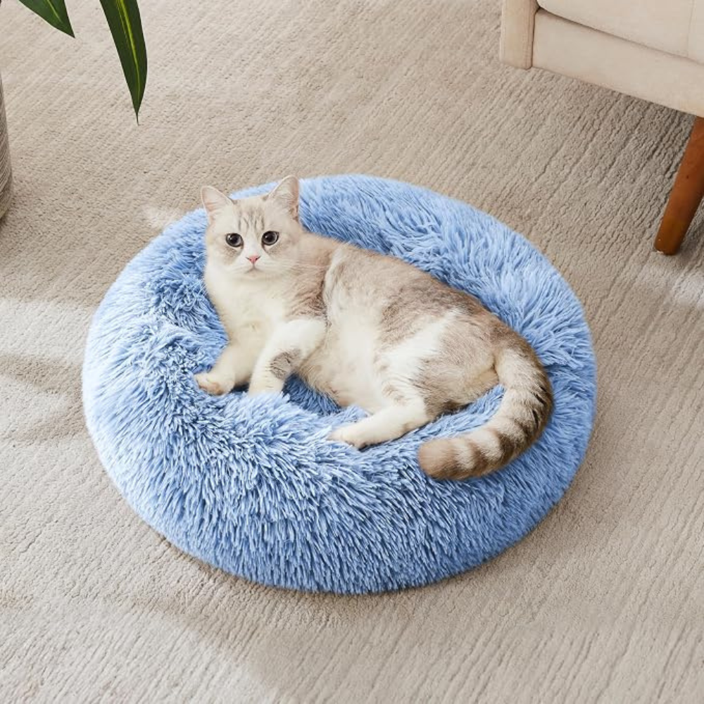 Plush Calming Blue Pet Bed